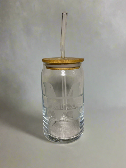 Etched Letter & Name Can Glass